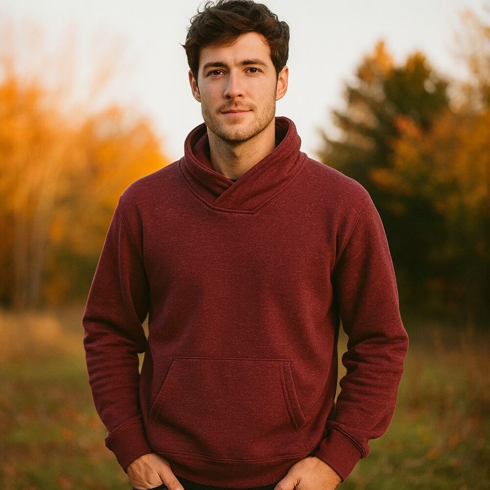 Frank & Oak SZ S Men's Burgundy Funnelneck Sweatshirt Sustainably Made